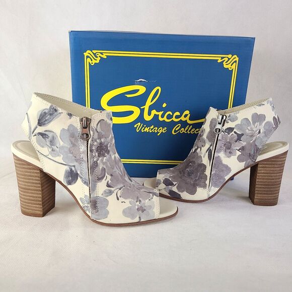 New SBICCA Women's (6) Thea Beige with Gray Floral Heeled Sandales - Picture 2 of 9